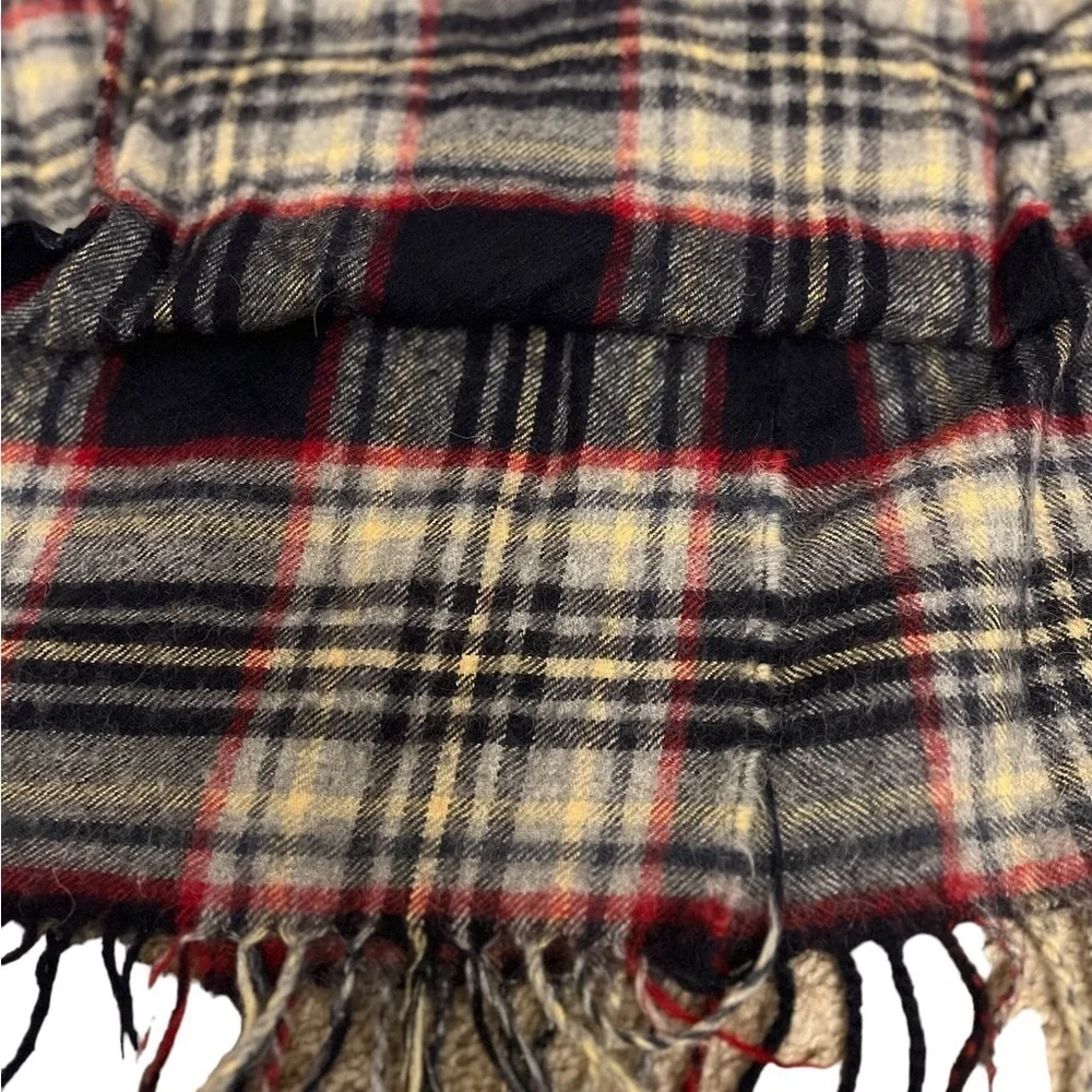 MFH KNIT 100% baby alpaca navy blue, red & gray classic plaid winter scarf